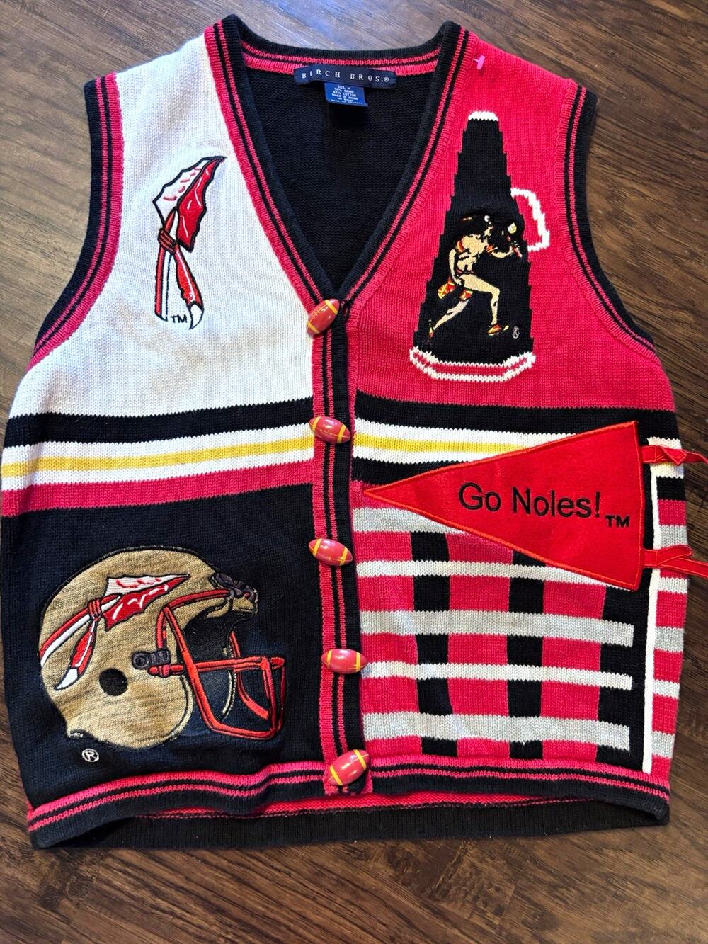 Vintage Birch Bros. Florida State Seminoles Football Sweater Vest Red/Black M